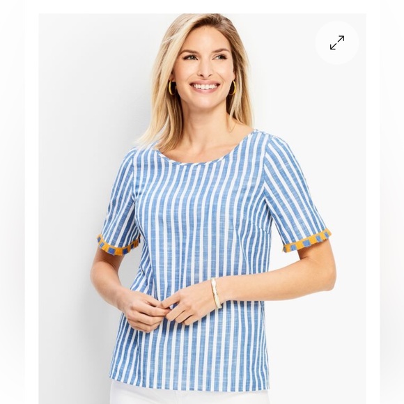 Talbots Tops - Talbots Pacific Stripe Fringe Sleeve Top Size Medium